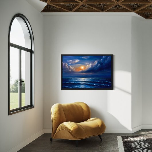 ロマンチックな海絵を描サンセットズブルーシースケープ キャンバスプリント