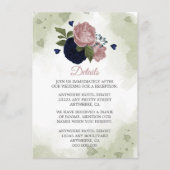 ロマンチックな海軍とピンクの花の緑の詳細 エンクロージャーカード (正面)