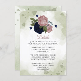 ロマンチックな海軍とピンクの花の緑の詳細 エンクロージャーカード