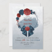 ロマンチックな海軍とブルゴーニュのフローラ結婚リース 招待状 (正面)