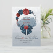 ロマンチックな海軍とブルゴーニュのフローラ結婚リース 招待状 (スタンド正面)