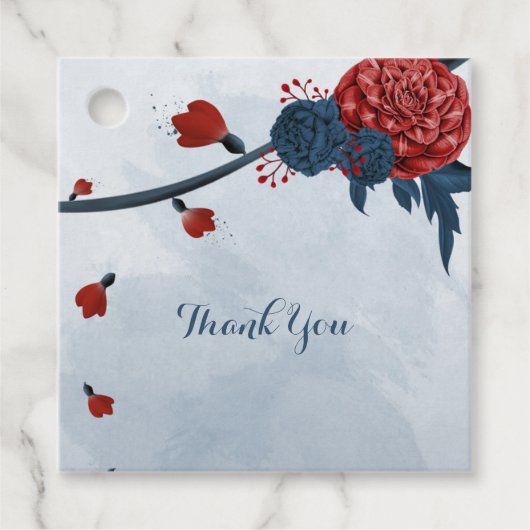 ロマンチックな海軍とブルゴーニュの花メッセージカード フェイバータグ (正面)