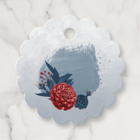 ロマンチックな海軍とブルゴーニュの花メッセージカード フェイバータグ (正面)