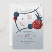 ロマンチックな海軍とブルゴーニュ結婚の花 招待状 (正面)