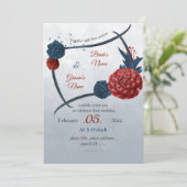 ロマンチックな海軍とブルゴーニュ結婚の花 招待状 (スタンド正面)