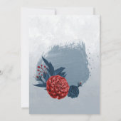 ロマンチックな海軍とブルゴーニュ結婚の花 招待状 (裏面)