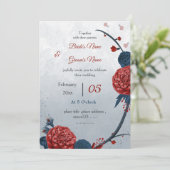 ロマンチックな海軍とブルゴーニュ結婚の花 招待状 (スタンド正面)