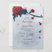 ロマンチックな海軍とブルゴーニュ結婚の花 招待状 (正面)