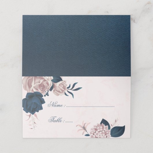 ロマンチックな海軍と埃っぽいバラの花 プレイスカード (外部開封)