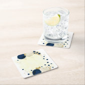 ロマンチックな海軍と白い花の金ゴールド スクエアペーパーコースター (インサイチュ)