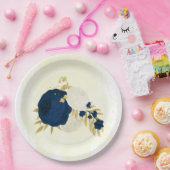 ロマンチックな海軍と白い花の金ゴールド ペーパープレート (パーティー)