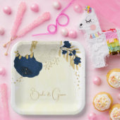 ロマンチックな海軍と白い花の金ゴールド ペーパープレート (パーティー)