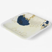 ロマンチックな海軍と白い花の金ゴールド ペーパープレート (傾斜あり)