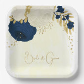 ロマンチックな海軍と白い花の金ゴールド ペーパープレート (正面)