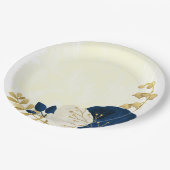 ロマンチックな海軍と白い花の金ゴールド ペーパープレート (アングル)