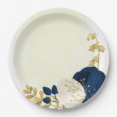 ロマンチックな海軍と白い花の金ゴールド ペーパープレート (正面)