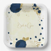 ロマンチックな海軍と白い花の金ゴールド ペーパープレート (正面)