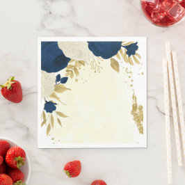 ロマンチックな海軍と白い花結婚金ゴールド スタンダードランチョンナプキン