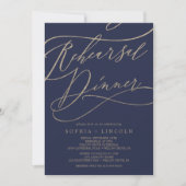 ロマンチックな海軍の書道のリハーサルディナー 招待状 (正面)