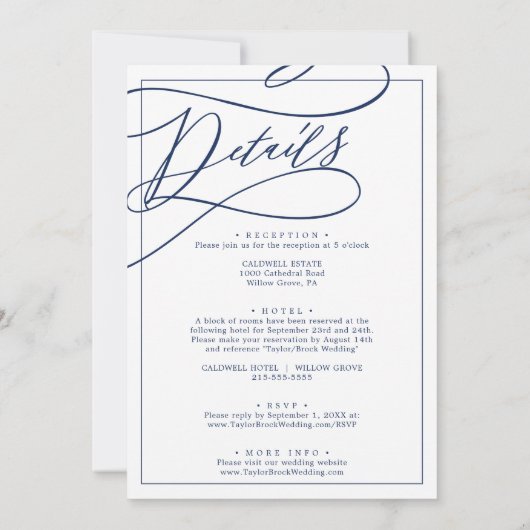 ロマンチックな海軍の書道の枠結婚をすべて 招待状 (裏面)