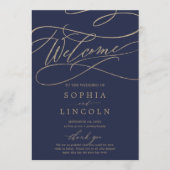 ロマンチックな海軍の書道フラット結婚式 プログラム (正面)