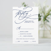 ロマンチックな海軍の書道メニュー選択RSVPカード 出欠カード (スタンド正面)