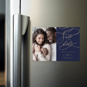 ロマンチックな海軍の書道写真は日付を保存 マグネット招待状