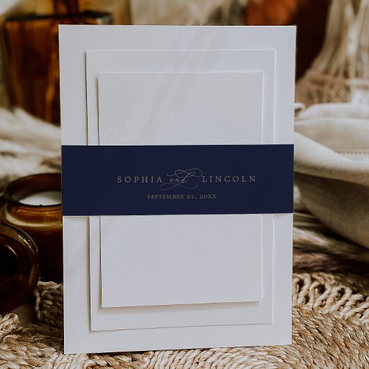 ロマンチックな海軍書道 |フローリシュ結婚ーズ 招待状ベリーバンド