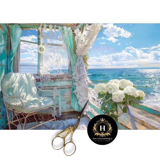 ロマンチックな海辺の窓ビューの切り離し 薄葉紙