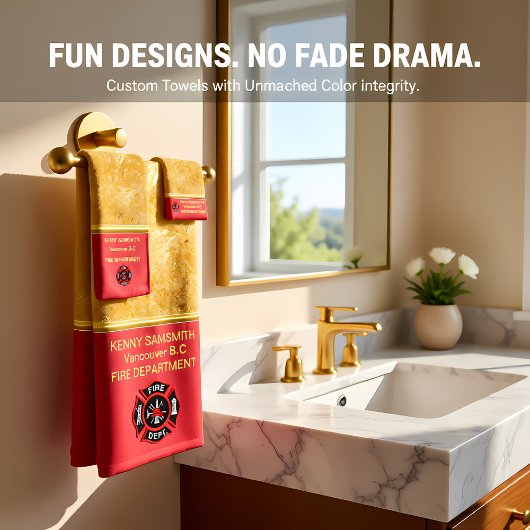 ロマンチックな消防署のロゴをパーソナライズ バスタオルセット