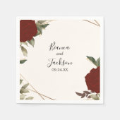 ロマンチックな深いレッドローズフローラウィンターウェディング スタンダードカクテルナプキン (正面)