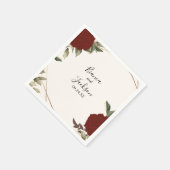 ロマンチックな深いレッドローズフローラウィンターウェディング スタンダードカクテルナプキン (角)