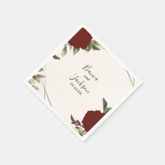 ロマンチックな深いレッドローズフローラウィンターウェディング スタンダードカクテルナプキン (角)