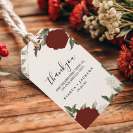 ロマンチックな深いレッドローズフローラ冬のウェディングギフト ギフトタグ