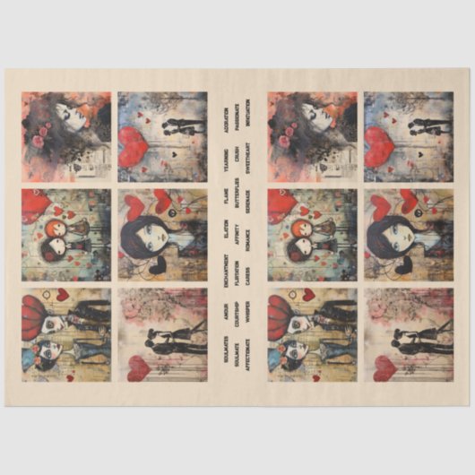 ロマンチックな混合メディア背景カップルのバレンタイン2 薄葉紙 (正面)