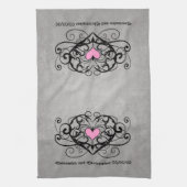 ロマンチックな渦とハート結婚の キッチンタオル (縦)