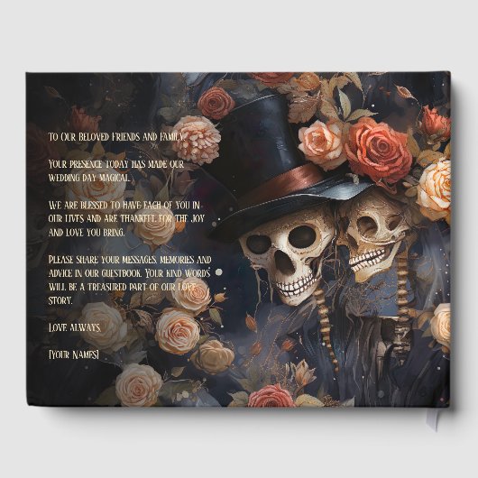 ロマンチックな濃い花のキスのスカルゴシックウェディング ゲストブック (裏面)