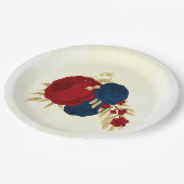 ロマンチックな濃い赤と海軍の青い花金ゴールド ペーパープレート (アングル)