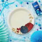 ロマンチックな濃い赤と海軍の青い花金ゴールド ペーパープレート (パーティー)