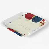 ロマンチックな濃い赤と海軍の青い花金ゴールド ペーパープレート (傾斜あり)