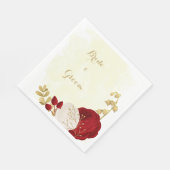 ロマンチックな濃い赤と白の花金ゴールド スタンダードランチョンナプキン (角)