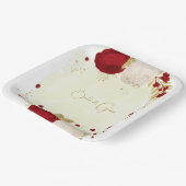 ロマンチックな濃い赤と白の花金ゴールド ペーパープレート (傾斜あり)