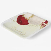 ロマンチックな濃い赤と白の花金ゴールド ペーパープレート (傾斜あり)