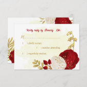 ロマンチックな濃い赤と白の花 出欠カード (正面/裏面)