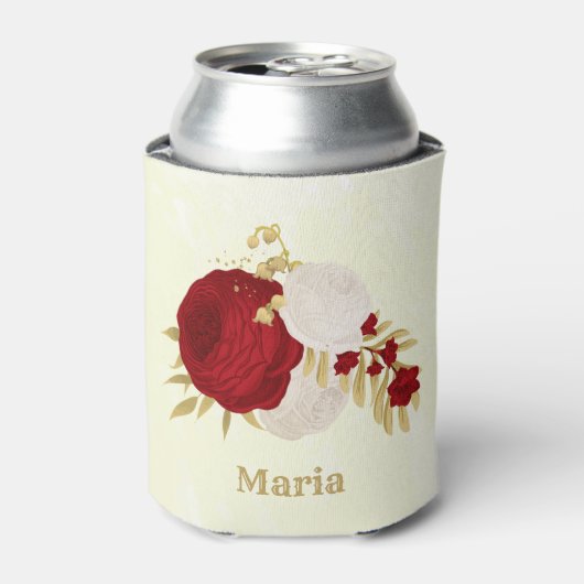 ロマンチックな濃い赤と白結婚の花 缶クーラー (缶正面)