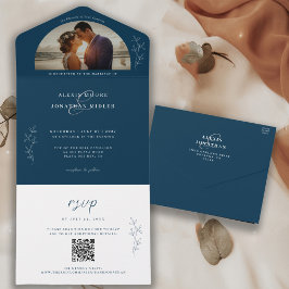 ロマンチックな濃淡青結婚の写真 オールインワン招待状