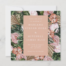 ロマンチックな熱帯フローラソフトピンクグリーン桃