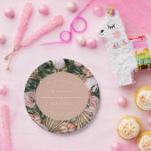 ロマンチックな熱帯フローラソフトピンクグリーン桃 ペーパープレート (パーティー)