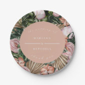 ロマンチックな熱帯フローラソフトピンクグリーン桃 ペーパープレート (正面)