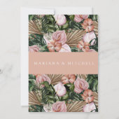 ロマンチックな熱帯フローラソフトピンクグリーン桃 招待状 (裏面)